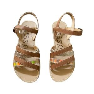 Dynasty Classics Brown and Glitter Holographic Gold Sandals Size 1